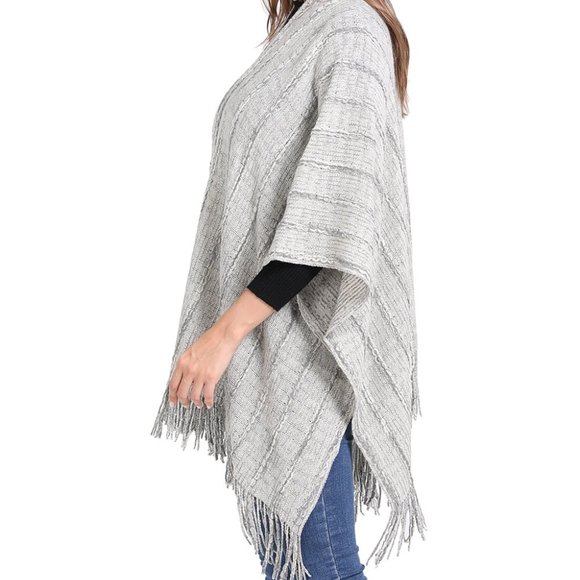 NWT Kollie More | Gray Tassel-Trim Cable-Knit Shawl - Picture 3 of 4
